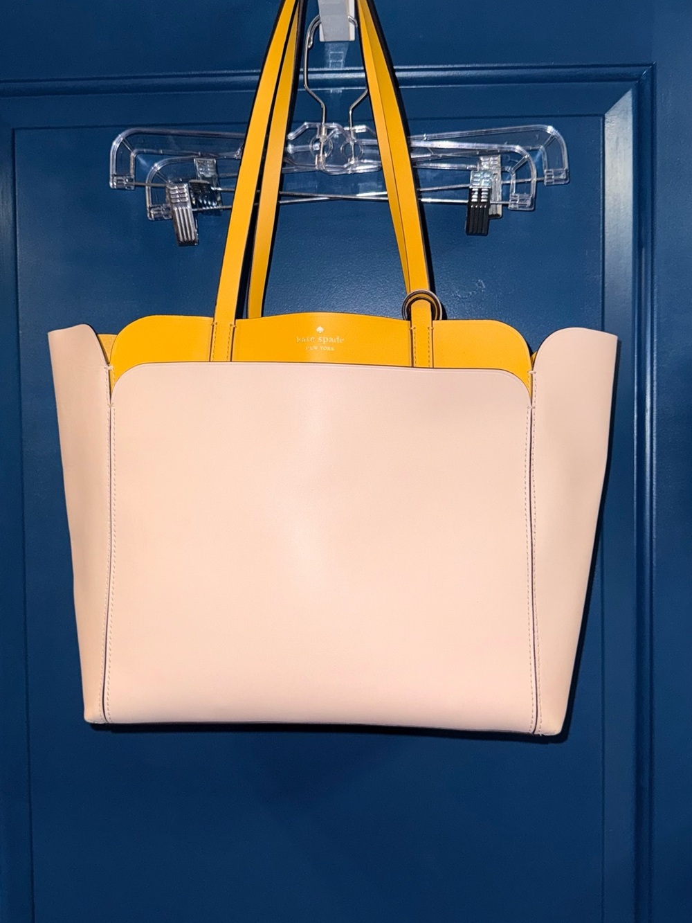 Large Kate Spade Two-Tone Cream and Yellow Leather Unlined Tote Bag